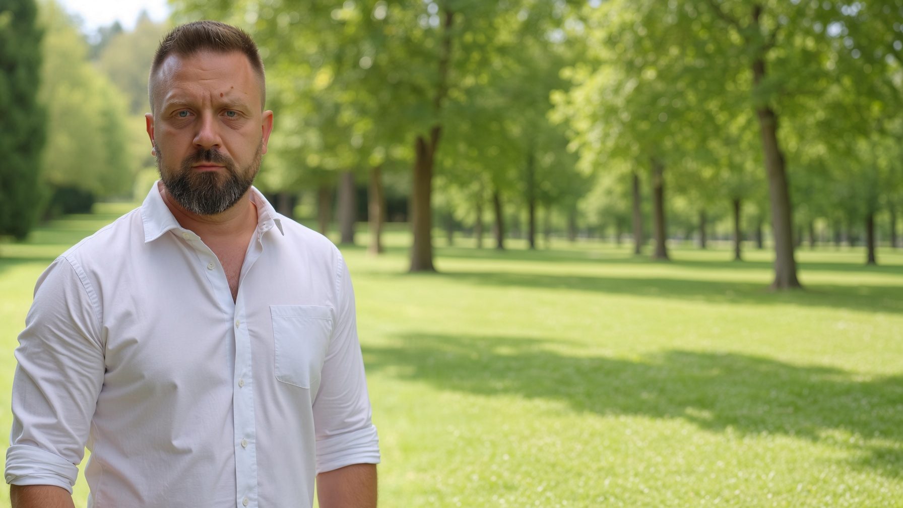 Adam Szabo in a sunlit park